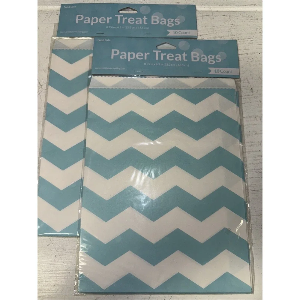 20 Count Pastel Light Blue Chevron‎ Paper Treat Bags 2 X 10ct 8.75